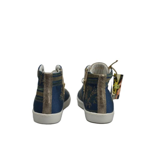 Woman's sneakers handmade gold leather decorated material.